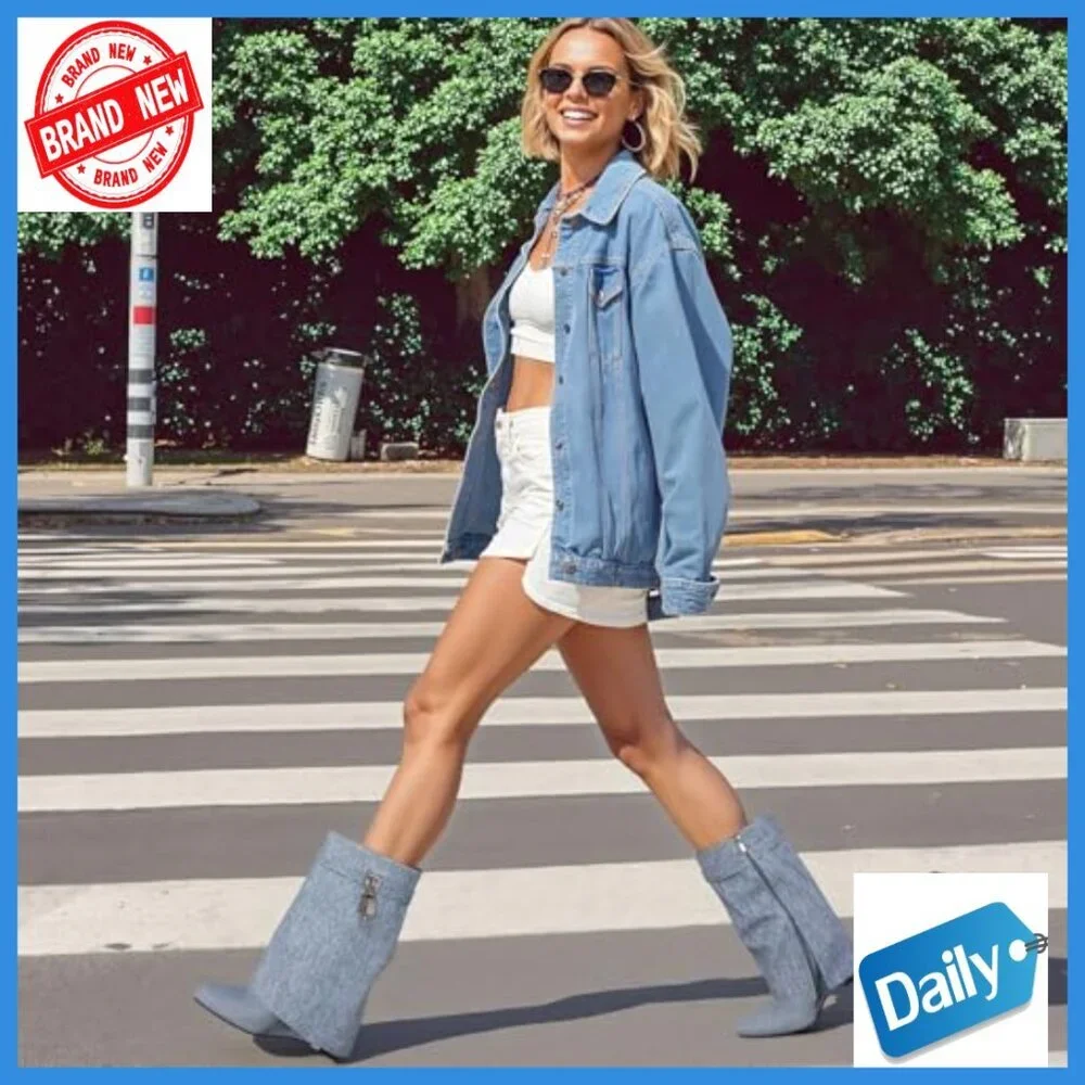 Wedge Heel Ankle Booties with Fold Over Design and Side Zipper